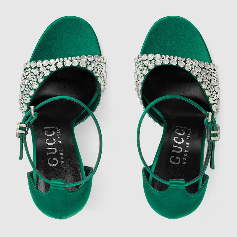 Giày Gucci High Heel Sandals With Crystals Nữ Xanh