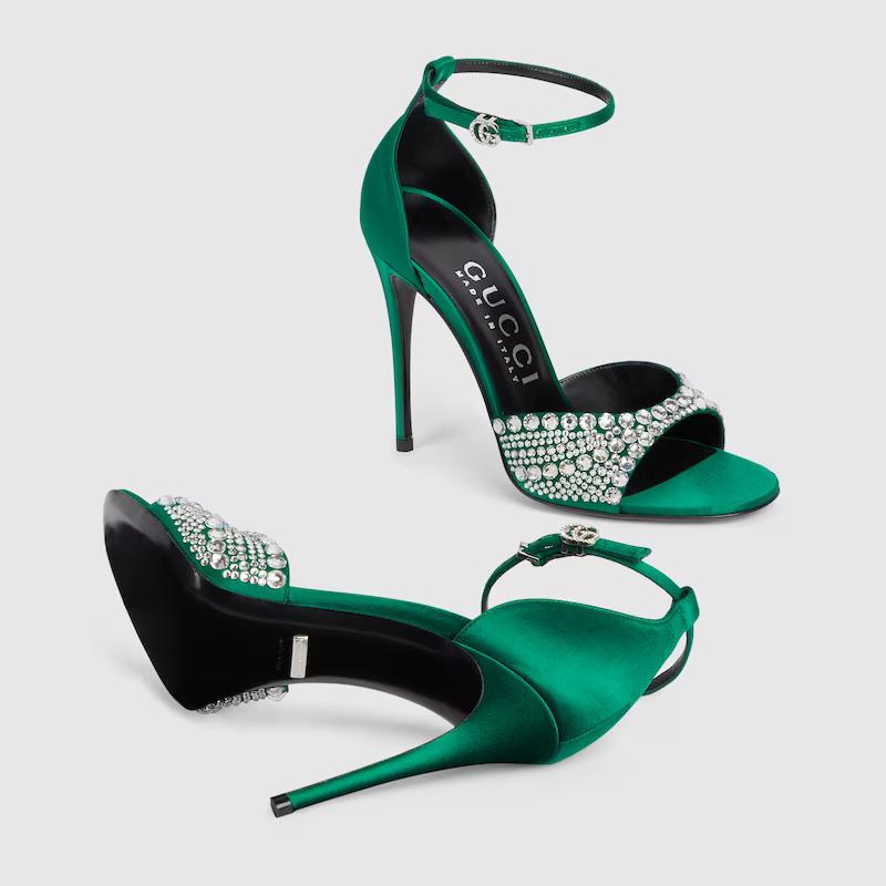 Giày Gucci High Heel Sandals With Crystals Nữ Xanh