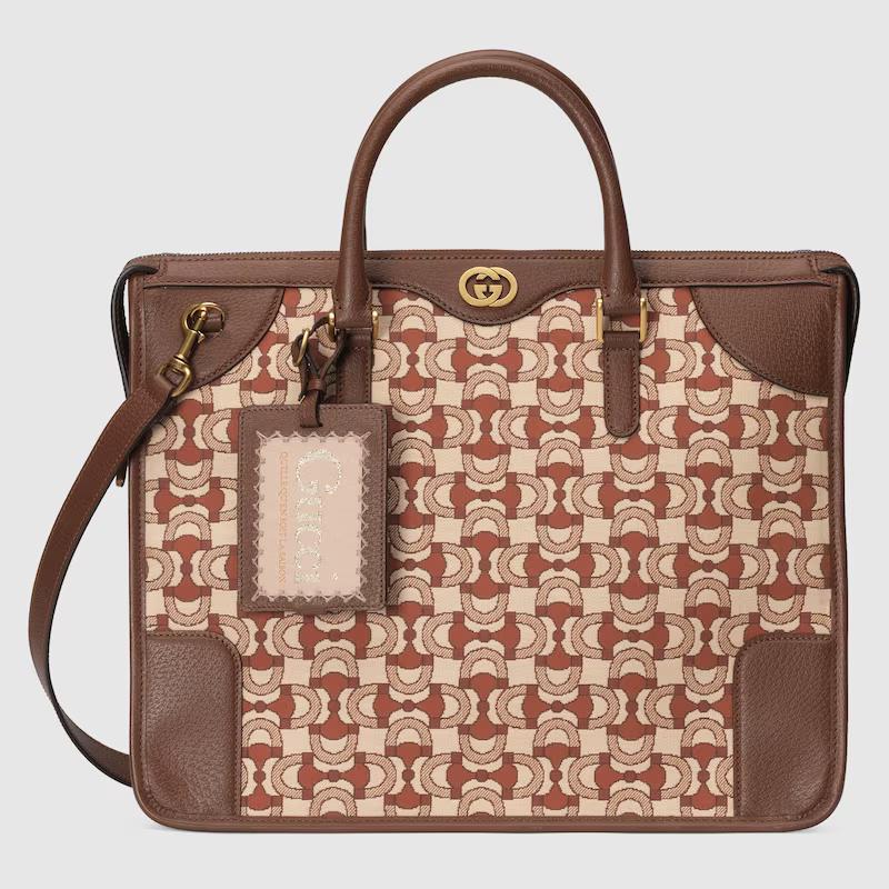 Túi Gucci Interlocking G Horsebit Jacquard Briefcase Nam Màu Đỏ Da