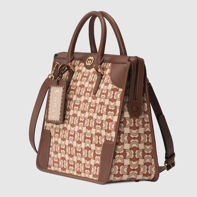 Túi Gucci Interlocking G Horsebit Jacquard Briefcase Nam Màu Đỏ Da