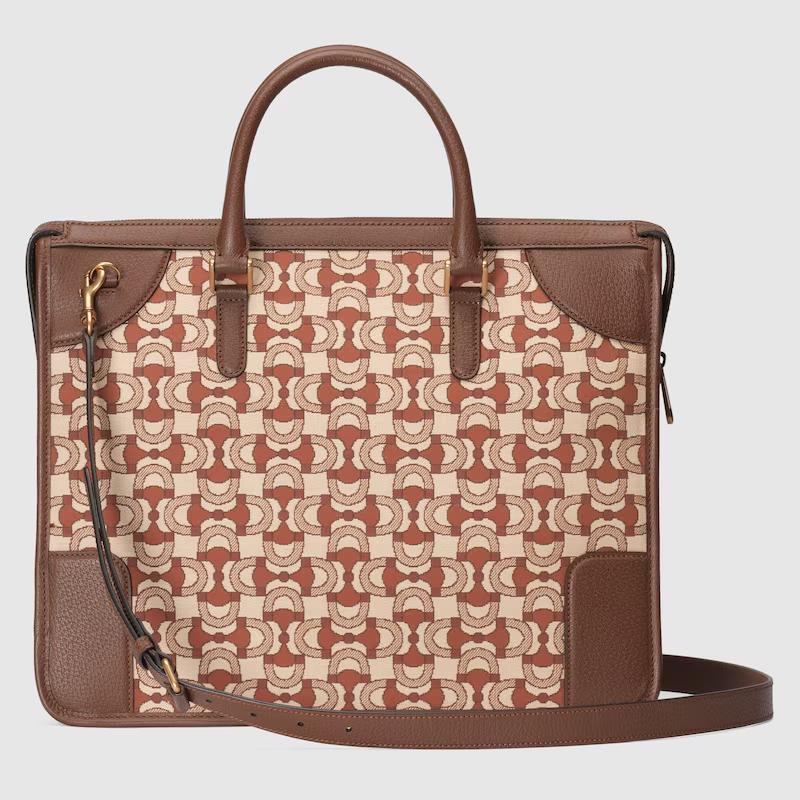 Túi Gucci Interlocking G Horsebit Jacquard Briefcase Nam Màu Đỏ Da