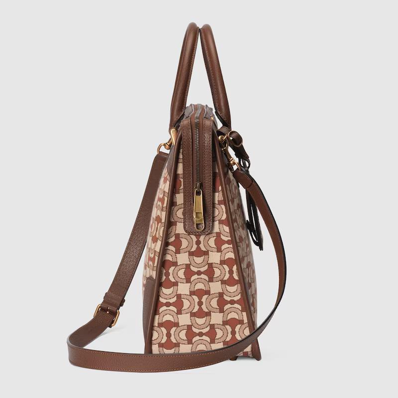 Túi Gucci Interlocking G Horsebit Jacquard Briefcase Nam Màu Đỏ Da