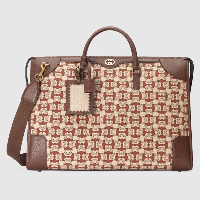 Túi Gucci Interlocking G Jacquard Duffle Bag Nam Màu Đỏ Da