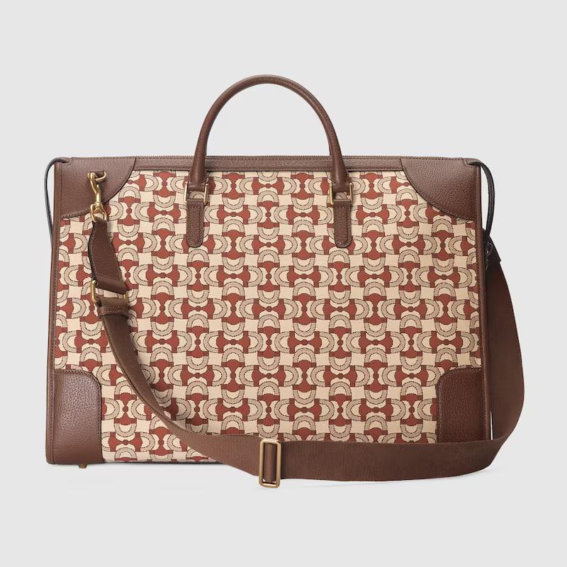 Túi Gucci Interlocking G Jacquard Duffle Bag Nam Màu Đỏ Da