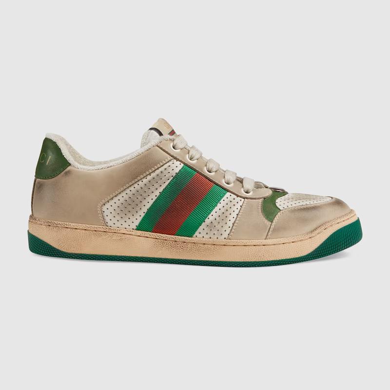 Giày Gucci Screener Leather Sneaker Nữ Trắng Da Xanh