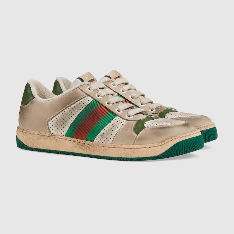 Giày Gucci Screener Leather Sneaker Nữ Trắng Da Xanh