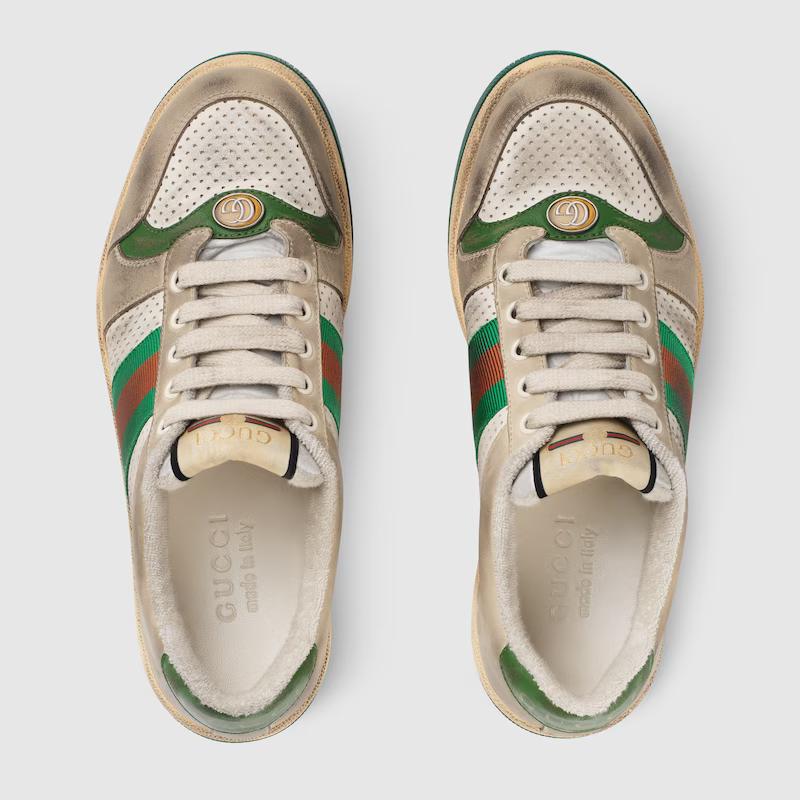 Giày Gucci Screener Leather Sneaker Nữ Trắng Da Xanh