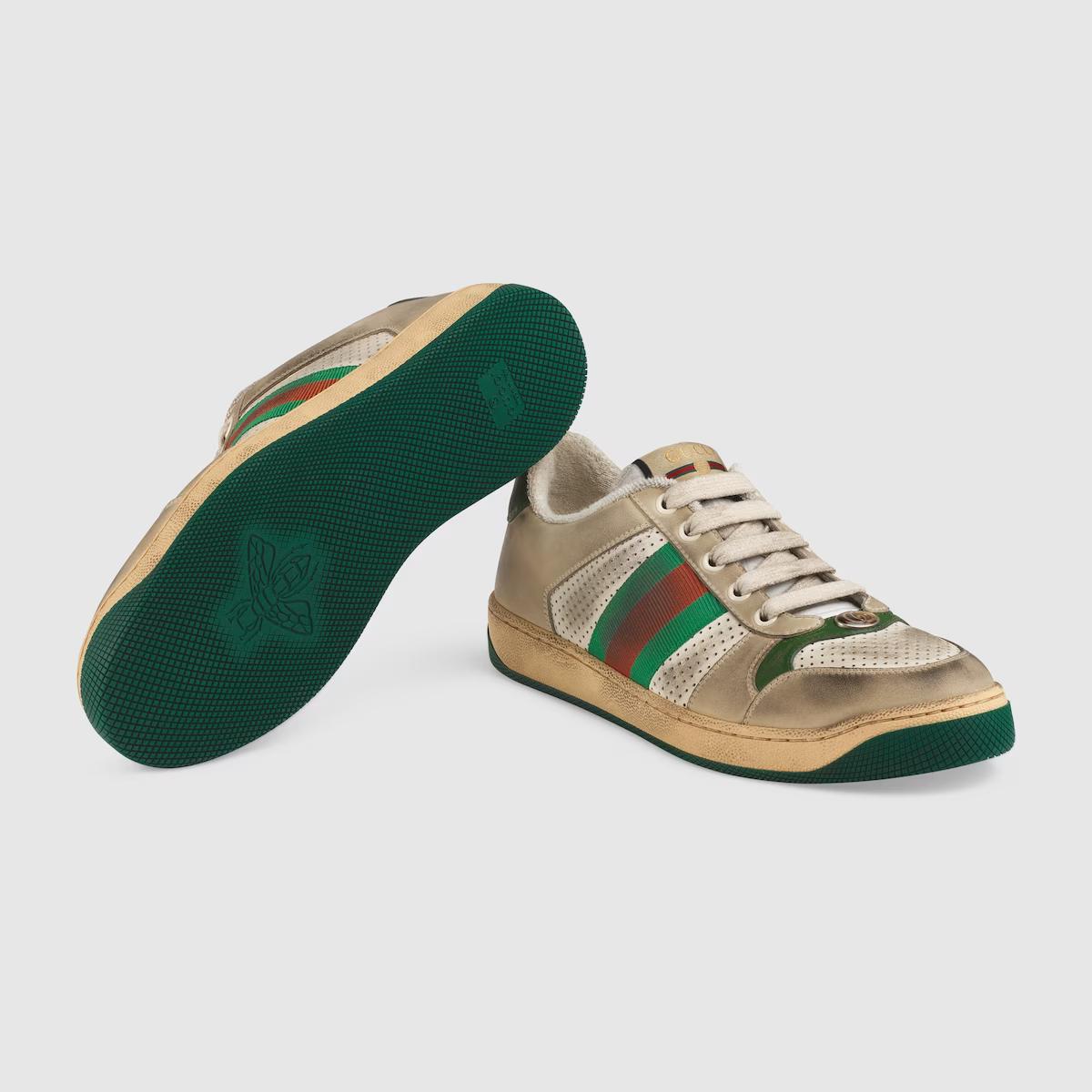 Giày Gucci Screener Leather Sneaker Nữ Trắng Da Xanh