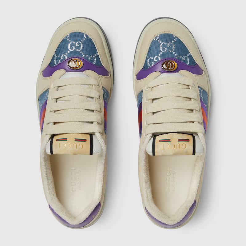 Giày Gucci Screener Sneaker With Web Nữ Xanh Da