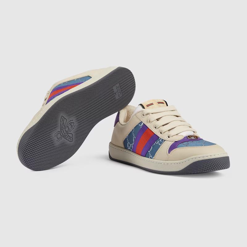 Giày Gucci Screener Sneaker With Web Nữ Xanh Da