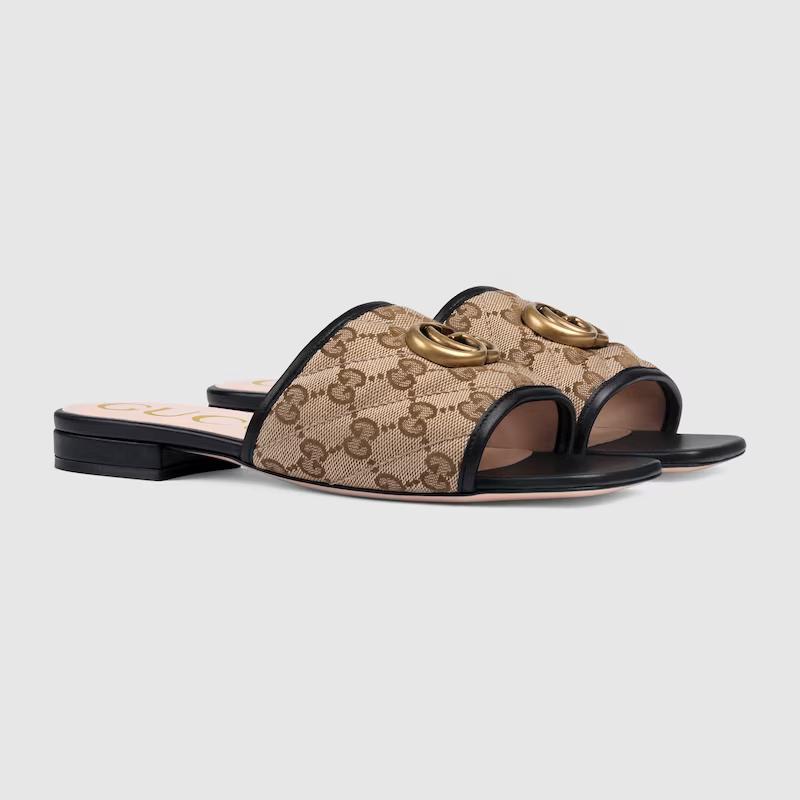 Giày Gucci Gg Matelassé Canvas Slide Sandal Nữ Đen Nâu