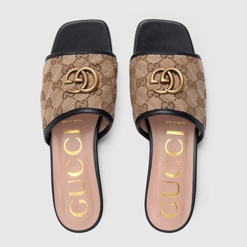 Giày Gucci Gg Matelassé Canvas Slide Sandal Nữ Đen Nâu