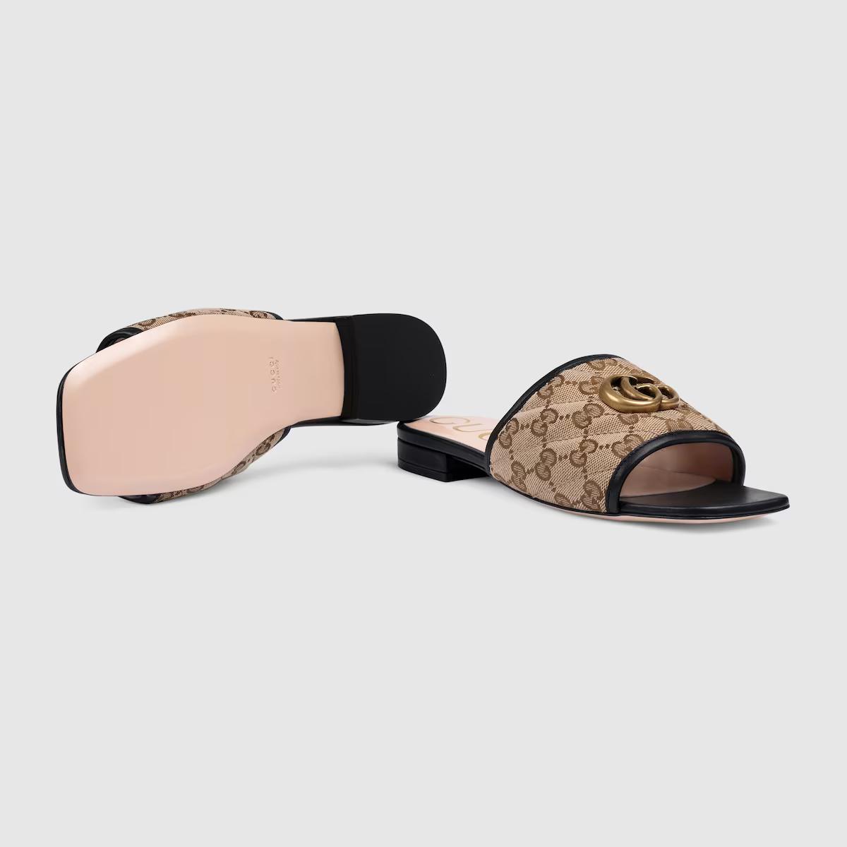 Giày Gucci Gg Matelassé Canvas Slide Sandal Nữ Đen Nâu