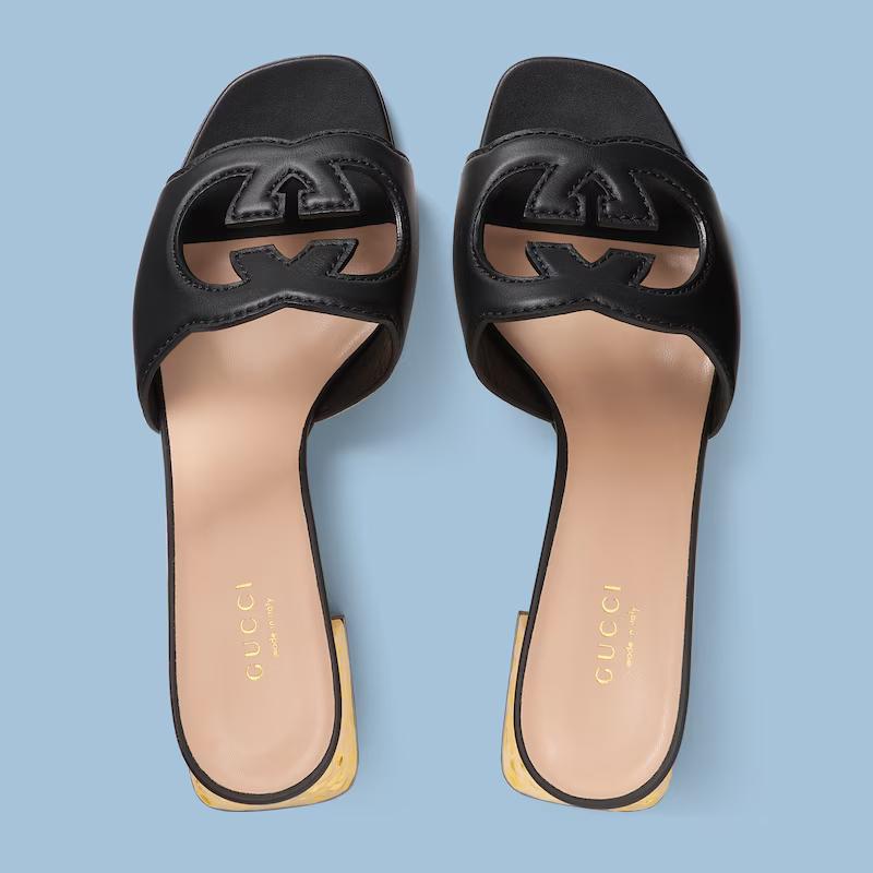 Giày Gucci Interlocking G Cut-Out Sandal Nữ Đen