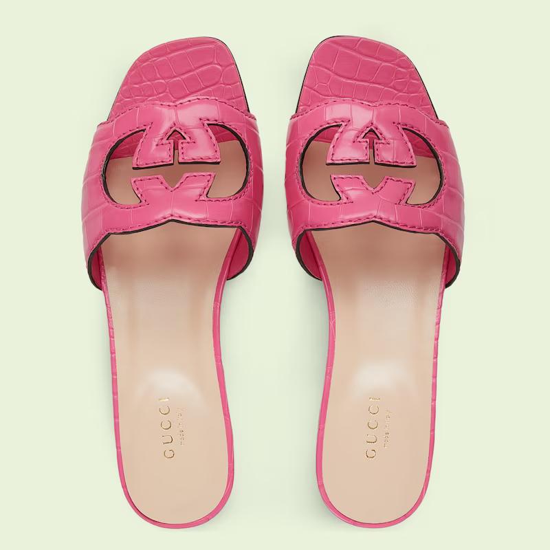 Giày Gucci Crocodile Cut-Out Sandal Nữ Hồng