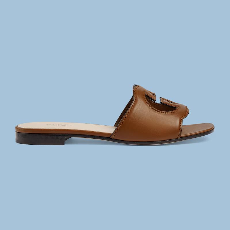 Giày Gucci Interlocking G Cut-Out Slide Sandal Nữ Nâu