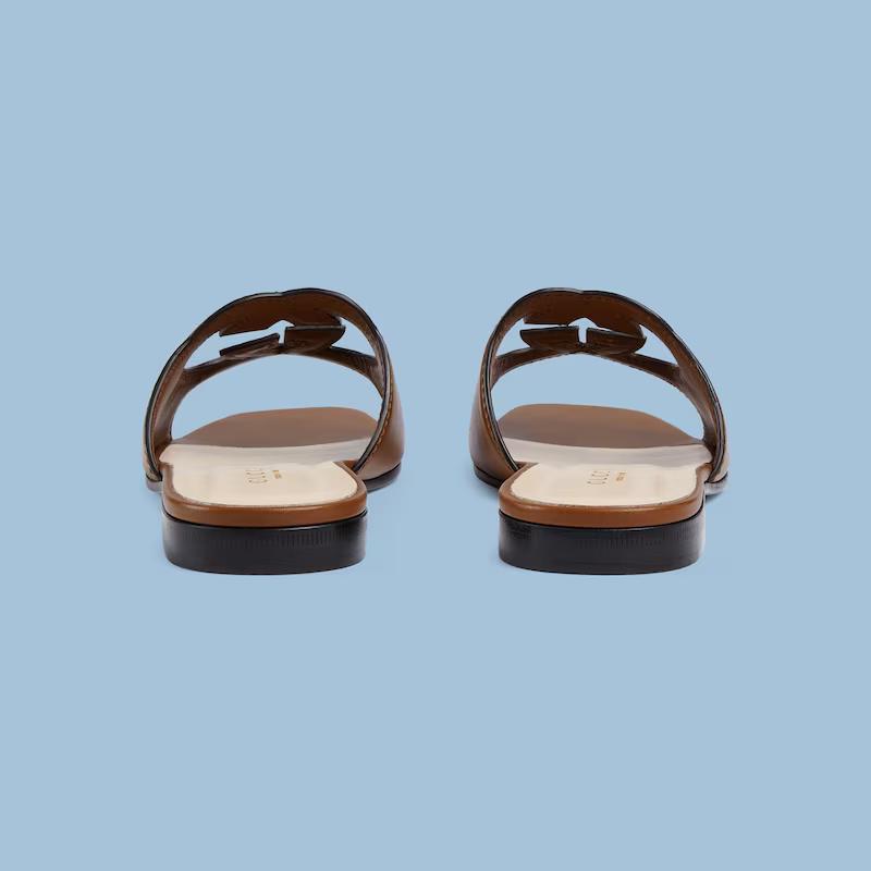 Giày Gucci Interlocking G Cut-Out Slide Sandal Nữ Nâu