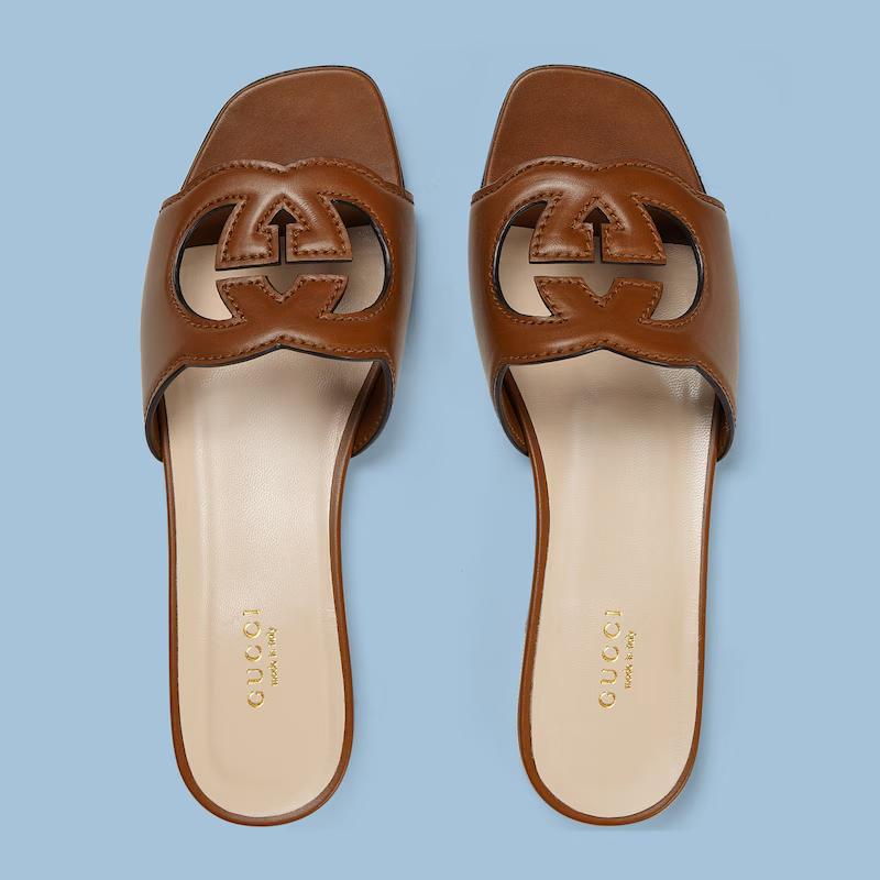 Giày Gucci Interlocking G Cut-Out Slide Sandal Nữ Nâu