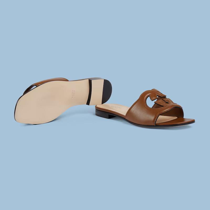 Giày Gucci Interlocking G Cut-Out Slide Sandal Nữ Nâu