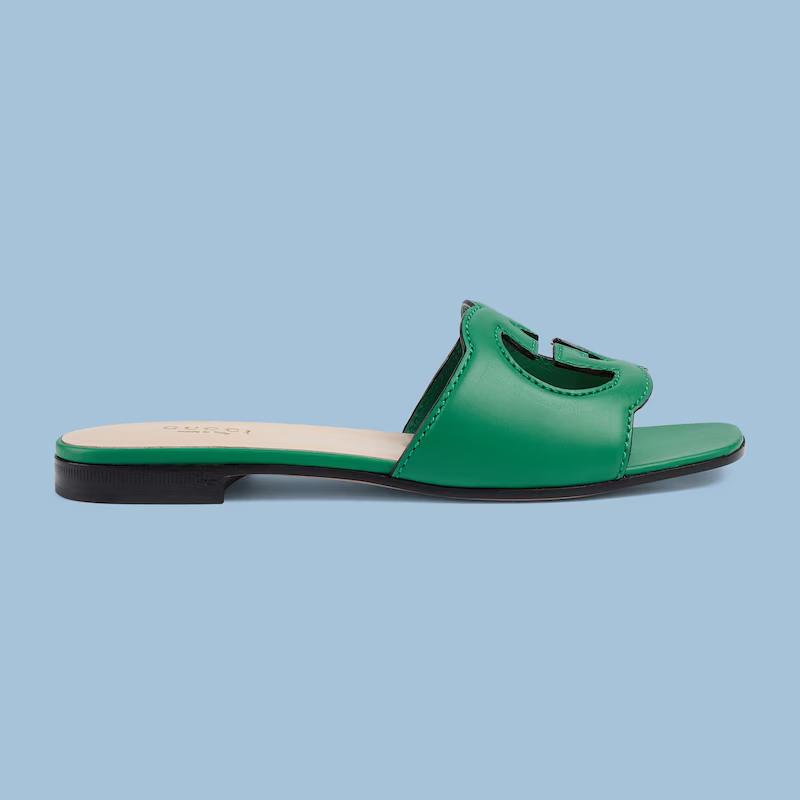 Giày Gucci Interlocking G Cut-Out Slide Sandal Nữ Xanh