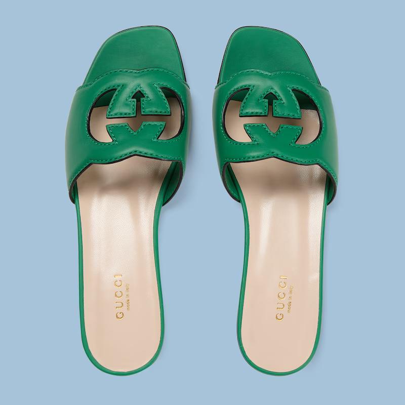 Giày Gucci Interlocking G Cut-Out Slide Sandal Nữ Xanh