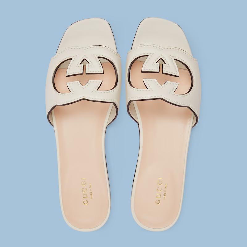 Giày Gucci Interlocking G Cut-Out Slide Sandal Nữ Trắng