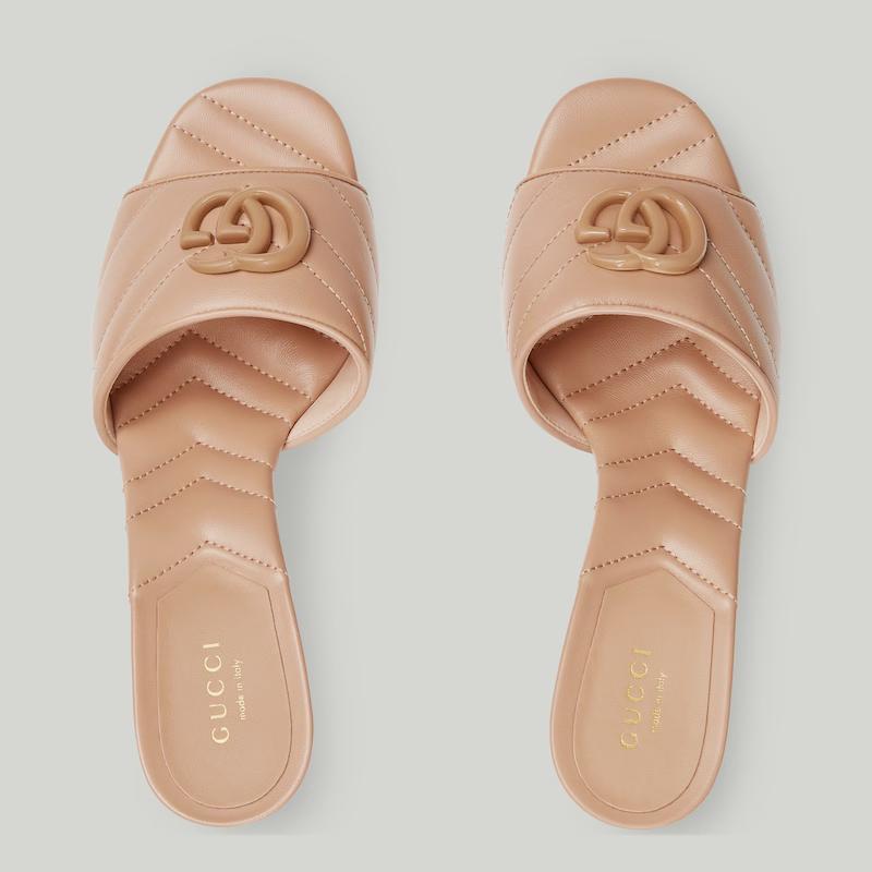 Giày Gucci Double G Mid-Heel Slide Sandal Nữ Da 