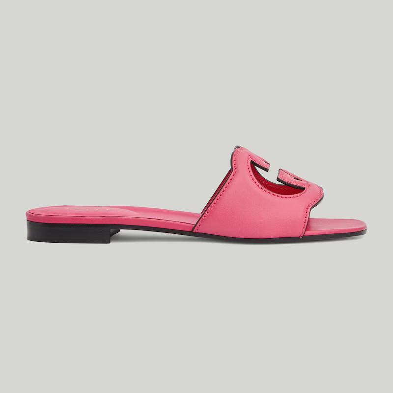 Giày Gucci Interlocking G Cut-Out Slide Sandal Nữ Hồng