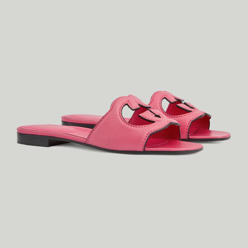 Giày Gucci Interlocking G Cut-Out Slide Sandal Nữ Hồng