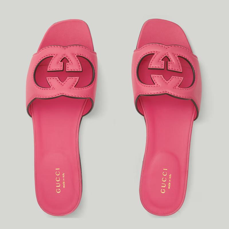 Giày Gucci Interlocking G Cut-Out Slide Sandal Nữ Hồng