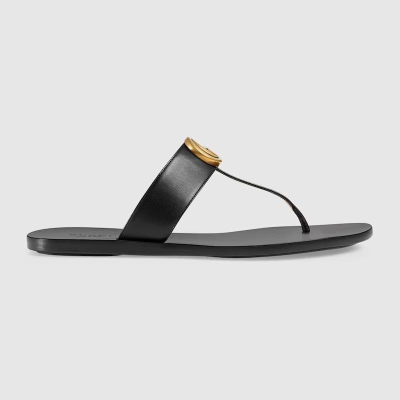 Giày Gucci Leather Thong Sandal With Double G Nữ Đen