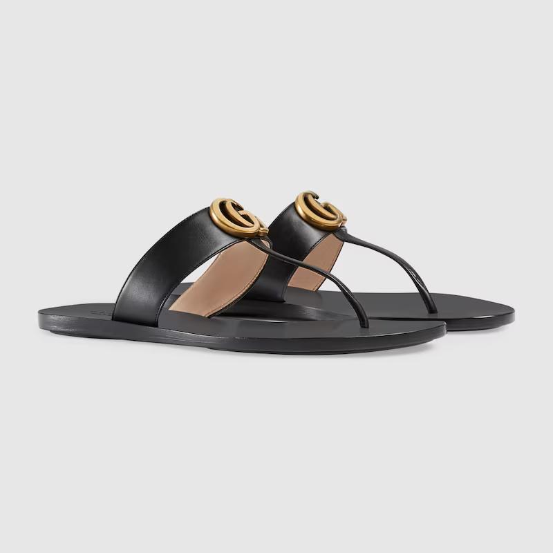 Giày Gucci Leather Thong Sandal With Double G Nữ Đen