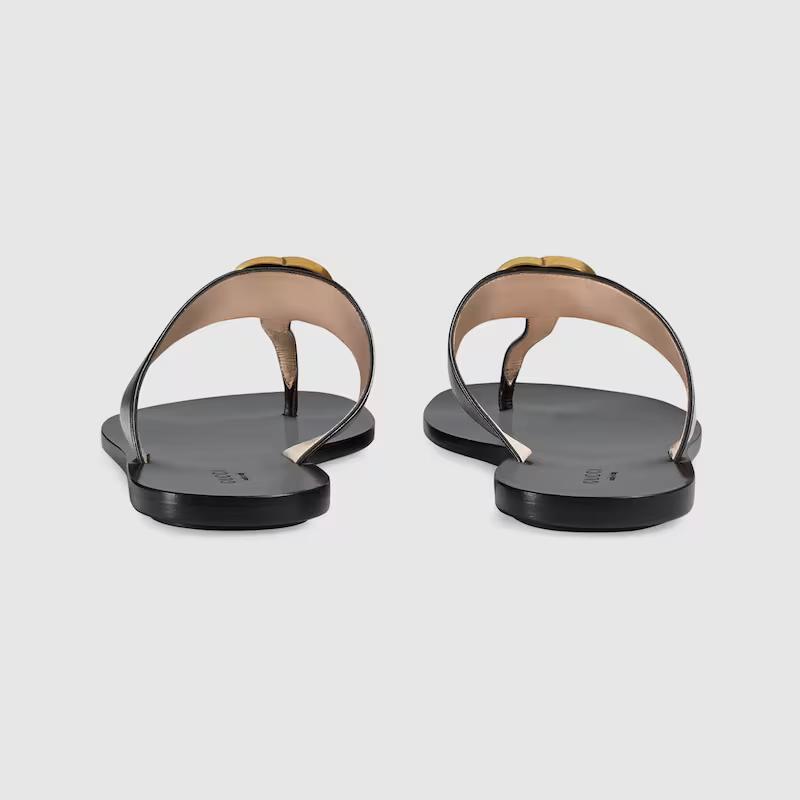 Giày Gucci Leather Thong Sandal With Double G Nữ Đen