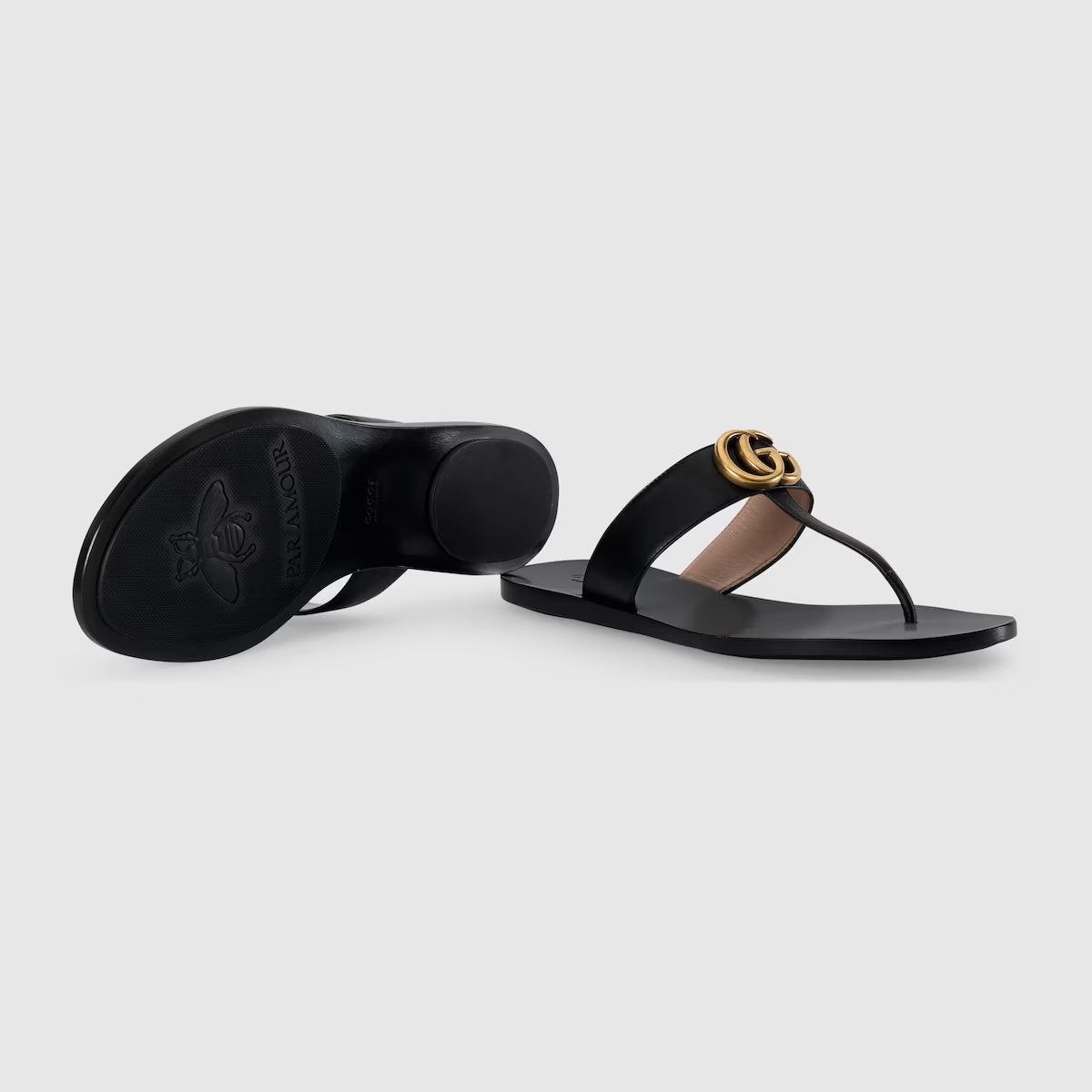 Giày Gucci Leather Thong Sandal With Double G Nữ Đen