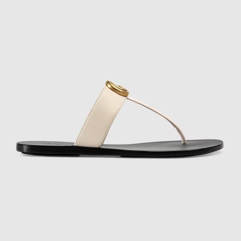 Giày Gucci Leather Thong Sandal With Double G Nữ Trắng