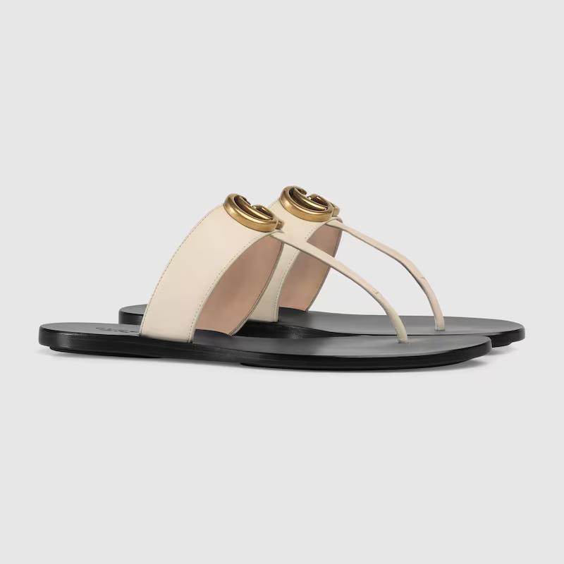 Giày Gucci Leather Thong Sandal With Double G Nữ Trắng