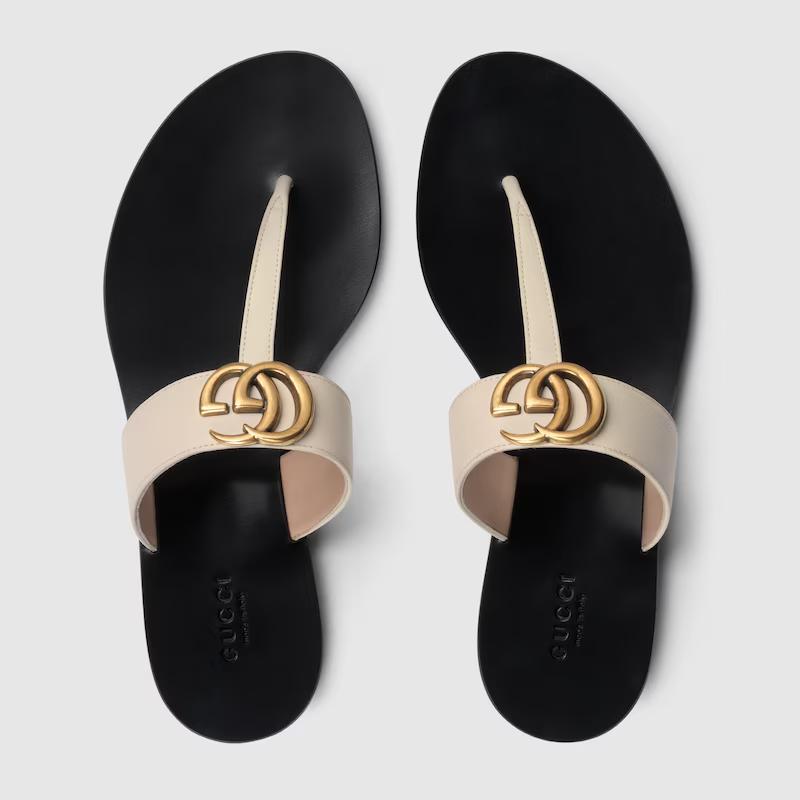 Giày Gucci Leather Thong Sandal With Double G Nữ Trắng