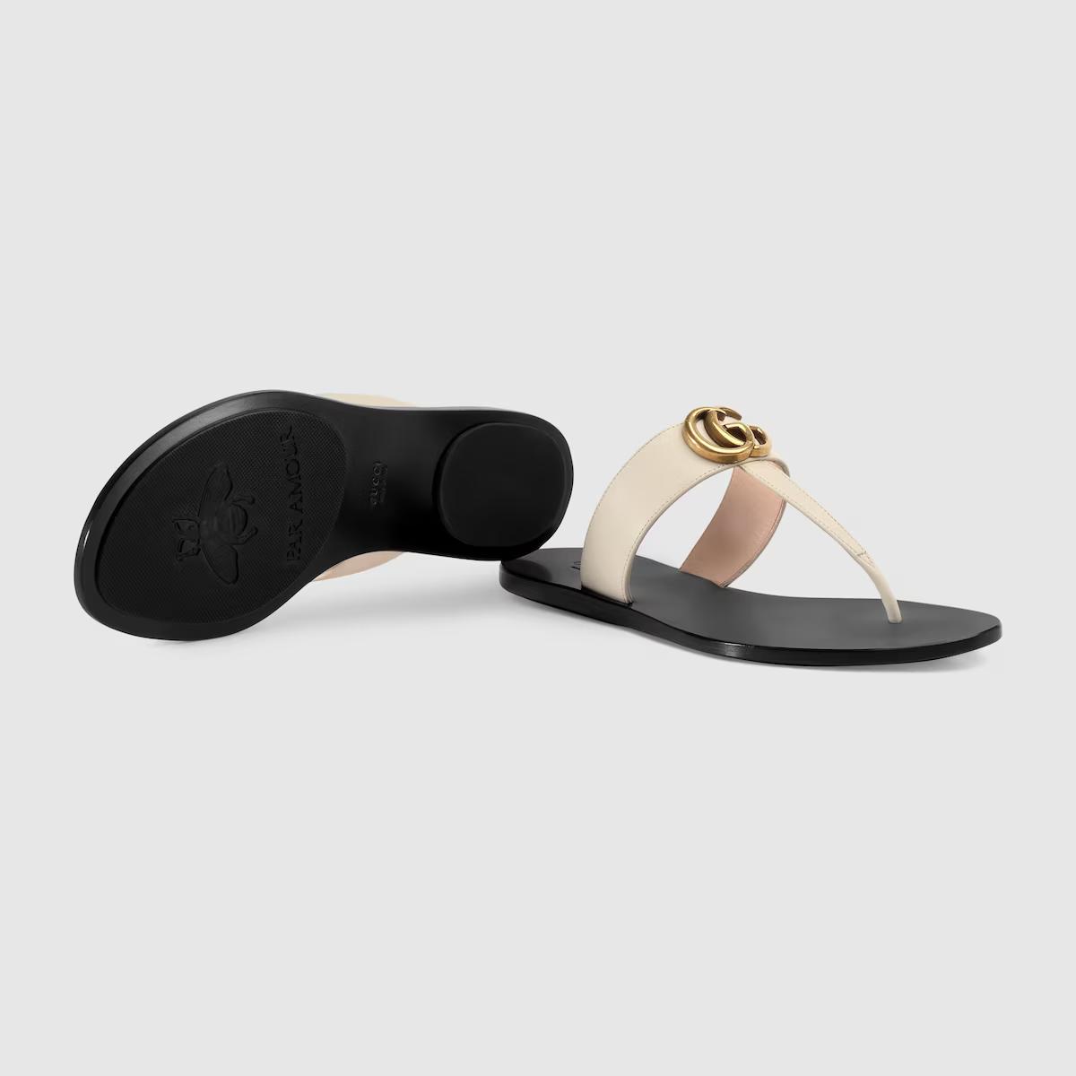 Giày Gucci Leather Thong Sandal With Double G Nữ Trắng