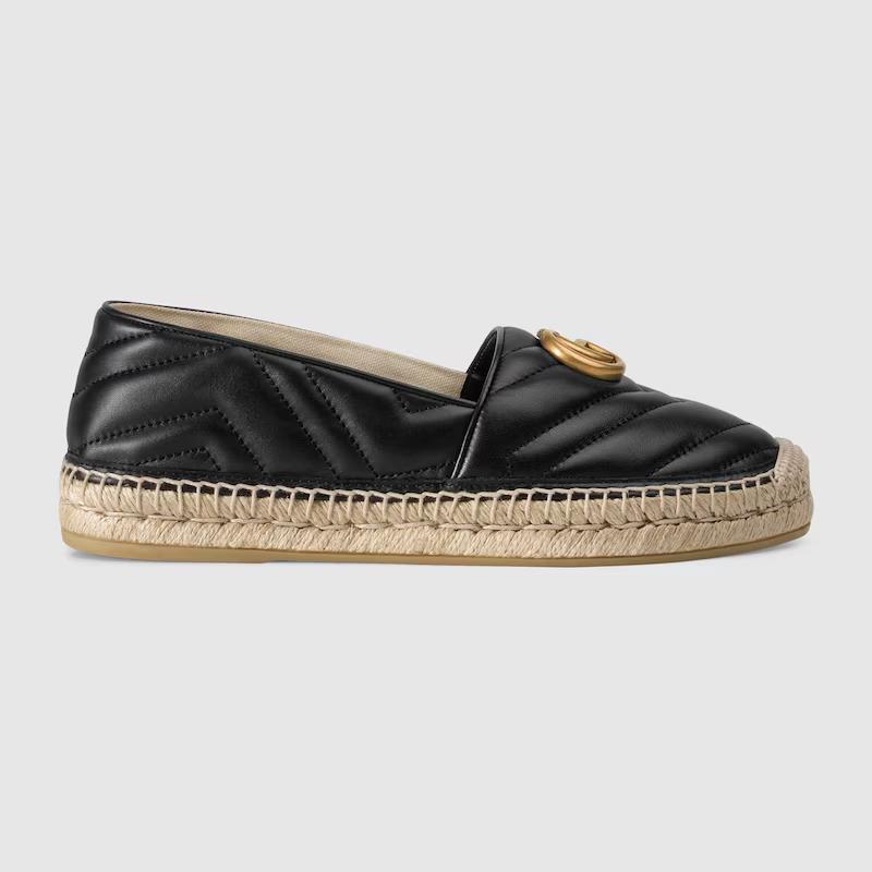 Giày Gucci Leather Espadrille With Double G Nữ Đen Da