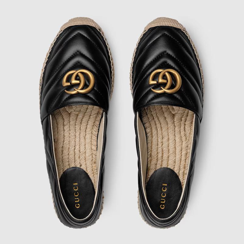 Giày Gucci Leather Espadrille With Double G Nữ Đen Da