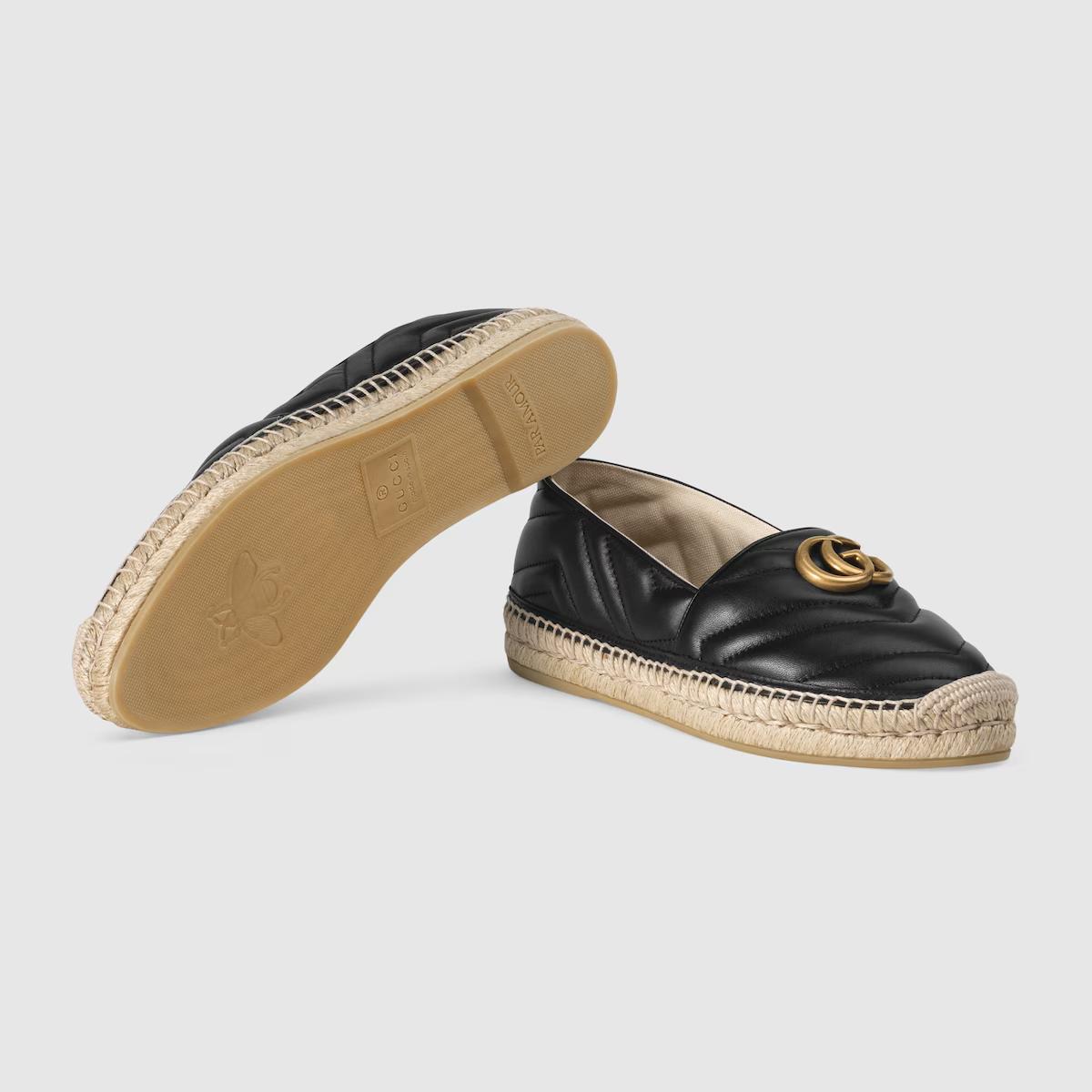 Giày Gucci Leather Espadrille With Double G Nữ Đen Da