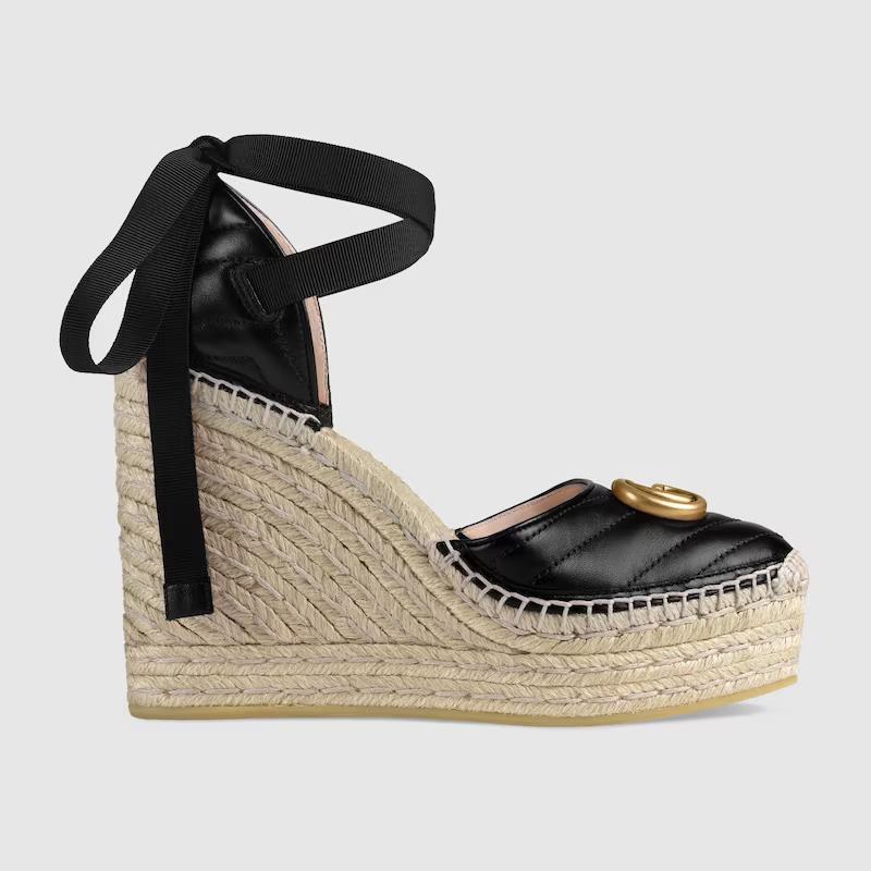 Giày Gucci Leather Platform Espadrille Nữ Đen Da