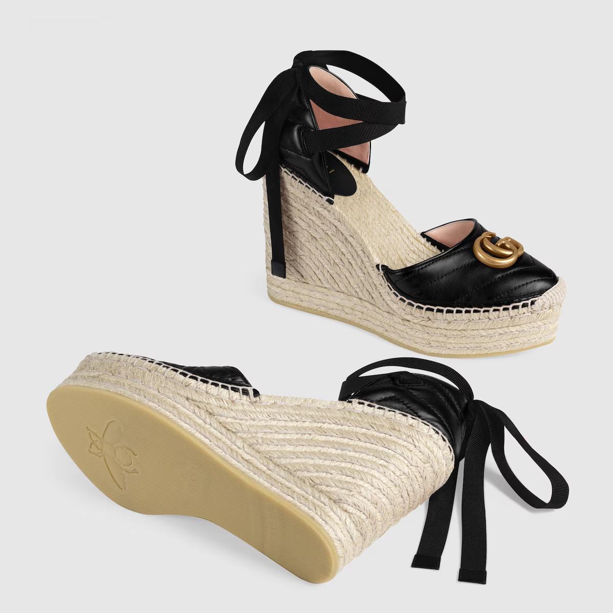 Giày Gucci Leather Platform Espadrille Nữ Đen Da