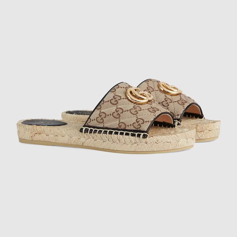 Giày Gucci Gg Matelassé Canvas Espadrille Sandal Nữ Da Nâu