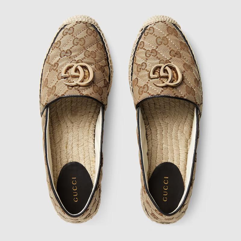 Giày Gucci Gg Matelassé Canvas Espadrille Nữ Da Nâu