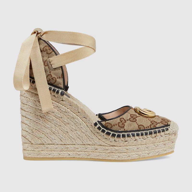 Giày Gucci Gg Matelassé Platform Espadrille Nữ Da Nâu