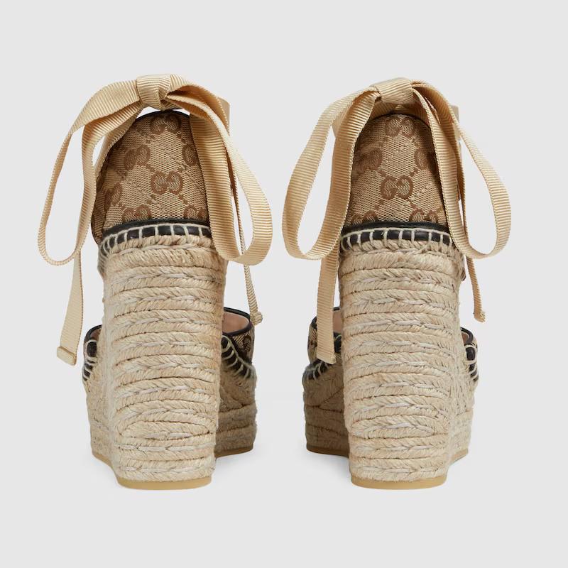 Giày Gucci Gg Matelassé Platform Espadrille Nữ Da Nâu