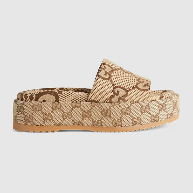 Giày Gucci Platform Slide Sandal Nữ Nâu Da