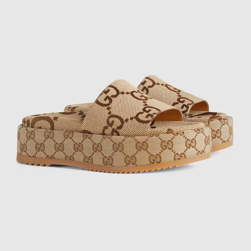 Giày Gucci Platform Slide Sandal Nữ Nâu Da