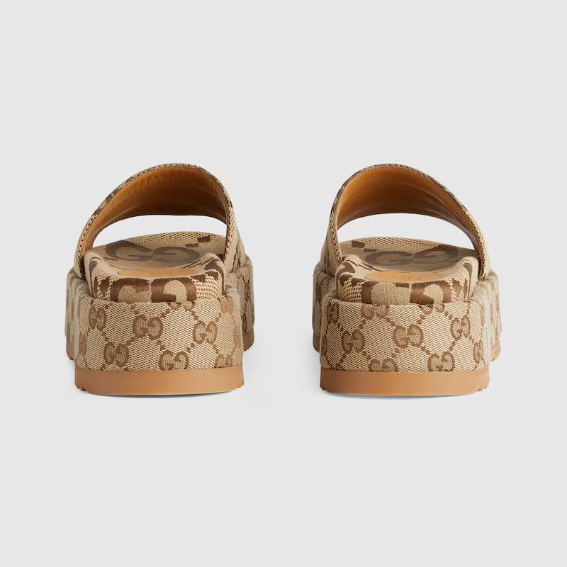 Giày Gucci Platform Slide Sandal Nữ Nâu Da